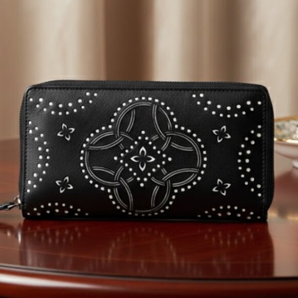 Vera Bradley Handbags - Vera Bradley Black White Laser Cut Accordion Wallet Faux Leather Compact